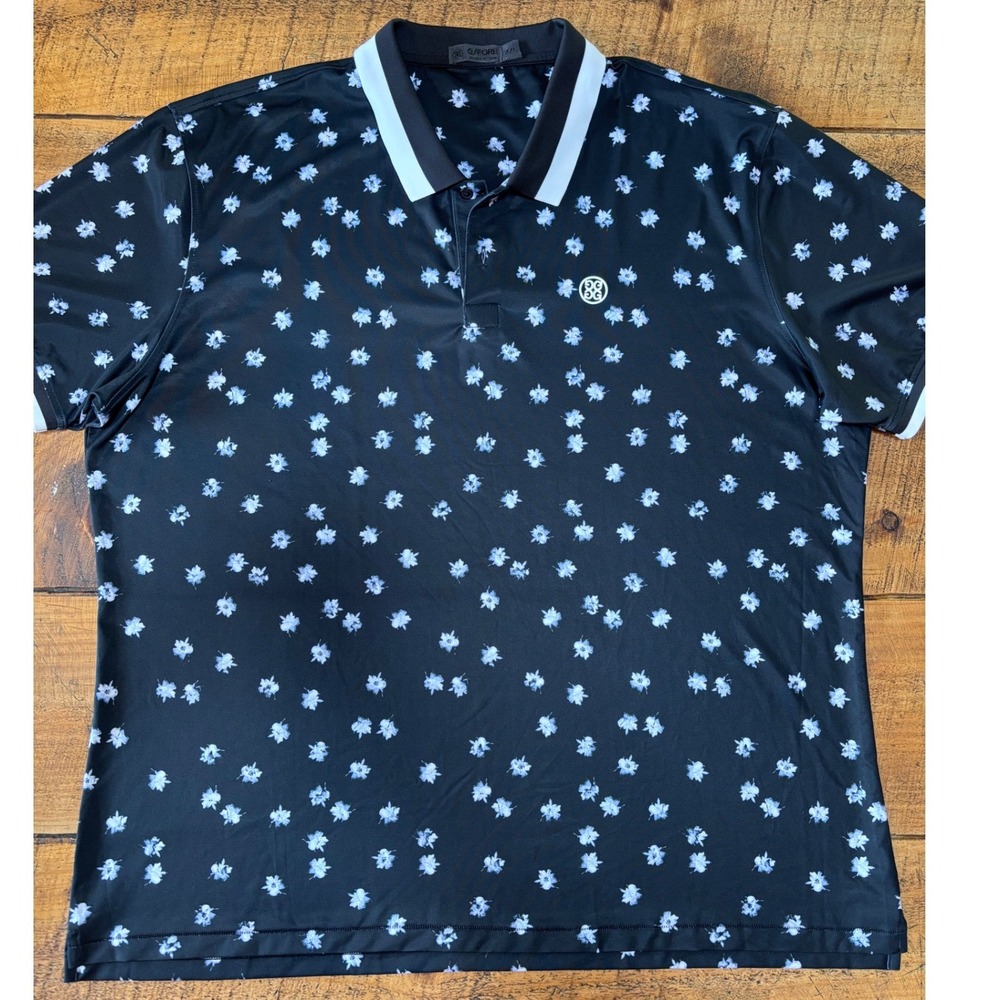 G/FORE Mens Performance Golf Short Sleeve Black Floral Print Polo Shirt Logo XXL - Picture 2 of 10